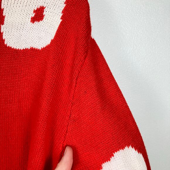 Vintage Outlander Womens S Red & White Floral Dot Sweater Dress FLAW Mod Holiday - Picture 9 of 12